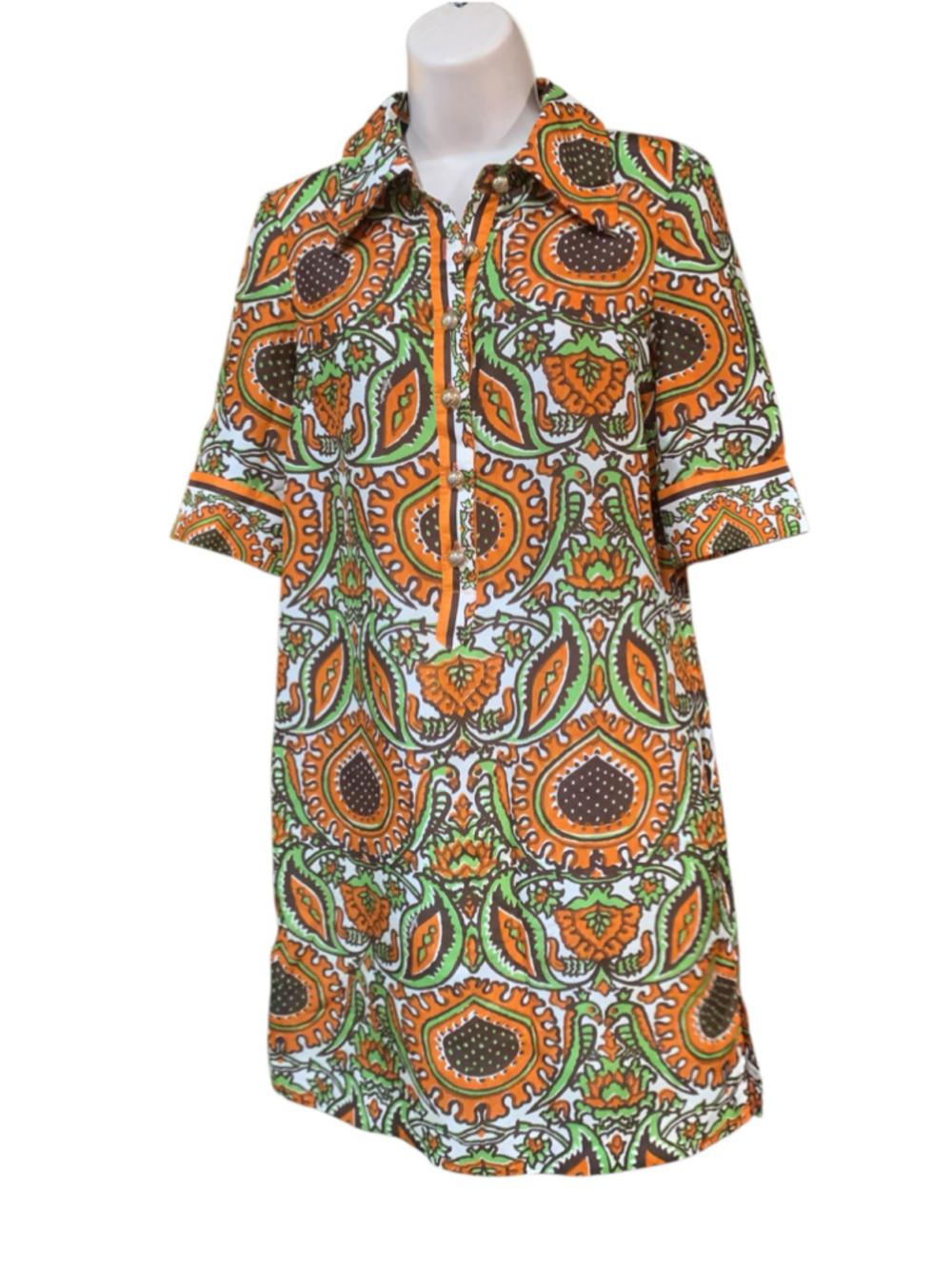 Vtg Milly of New York Silk Paisley Mini Dress Orange Green Size S